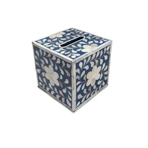 Caja de pañuelos de madera con incrustaciones de madreperla con tallado floral Caja de pañuelos de lujo con diseño de concha de madreperla blanca - Product Image 3