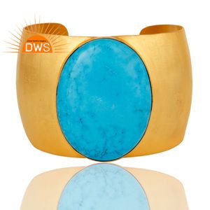 กำไลข้อมือพลอยเทอร์ควอยซ์ธรรมชาติชุบทอง18K ดีไซน์ทำด้วยมือล่าสุด - Product Image 1