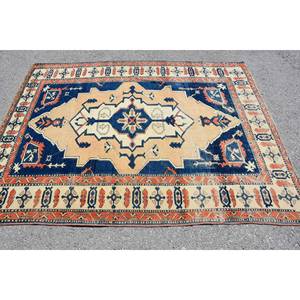 พรมตุรกีวินเทจคลาสสิกสีฟ้าการออกแบบการเย็บปะติดปะต่อกันผ้าขนสัตว์ปอกระเจาด้านหลังแบนถักแบบโบโฮสำหรับห้องนั่งเล่นขนาด5.1x6.8ฟุต - Product Image 3