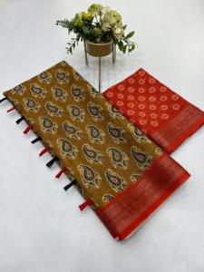 ผ้าพันคอไหมลินินเนื้อหนา ลายดอกไม้หรูหรา ขอบสีเงิน สำหรับผู้หญิง ใช้เป็นเครื่องประดับผ้าส่าหรี ยืดหยุ่น เป็นมิตรกับสิ่งแวดล้อม - Product Image 5