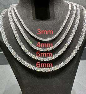 Chaîne Tennis VVS 14k Or Blanc 3mm 4mm 16 18 20 22 pouces Diamant Glacé Lab CZ Argent Sterling - Product Image 1