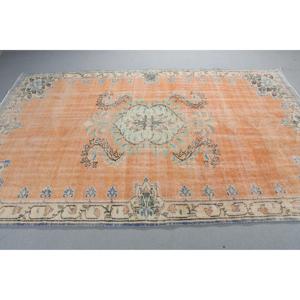 พรมตุรกี ขนาด 5.7x9.2 ฟุต พรมวินเทจ พรมลายจุดสีส้มทำจากขนสัตว์ - Product Image 2