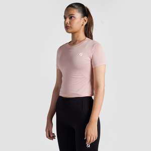 T-shirt court ajusté W024 pêche en tissu tricoté respirant style Y2K mignon taille XS pour l'entraînement estival avec logo et lettres découpées - Product Image 2