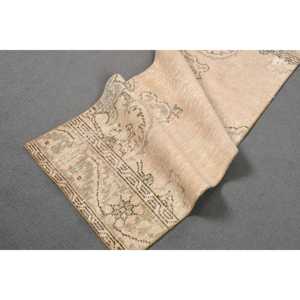 Turkish Vintage Eco Friendly Rug 2.1x5.8 ft <b>Brown</b> Patchwork <b>Wool</b> with Latex Backing - Product Image 4