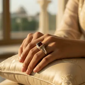 Anillo de Plata 925 para Hombre, Diseño Geométrico con Turquesa Cuadrada y Circonita, Material Platino, Bañado en Rodio, Incrustaciones Talladas, Ideal para Regalo - Product Image 2