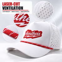 Casquette de baseball personnalisée brodée en gros, blanche, 5 panneaux, perforée, avec corde, casquette snapback, fabricant