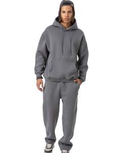 Ensemble survêtement molletonné gris moyen pour homme, sweat-shirt à capuche décontracté d'hiver, pantalon de survêtement, streetwear pour homme - Product Image 1