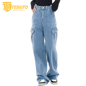 Pantalon cargo taille haute pour femme Jeans en denim taille haute élégants - Product Image 2
