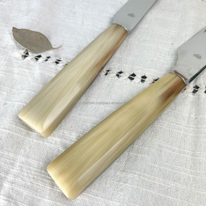 Juego de vajilla ecológica hecha a mano de primera calidad para manualidades RF, cubiertos de acero inoxidable, mango de cuerno de resina redondeado para obsequios de bodas - Product Image 3