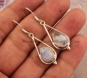 เรนโบว์มูนสโตนลูกแพร์หินแข็ง925เงินสเตอร์ลิงแฮนด์เมดต่างหูเงิน Boho สำหรับวันครบรอบแต่งงาน - Product Image 2