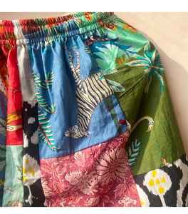 100% Cotton Asymmetric High-Waist Drawstring <b>Shorts</b> with Embroidery Breathable Patchwork Animal Pattern Canvas Pant Style - Product Image 3