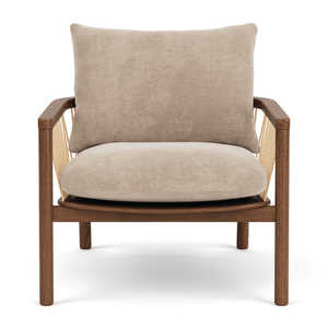 Fauteuil lounge moderne en bois massif avec accoudoirs en corde tressée et coussin rembourré pour salon et hôtel - Product Image 3