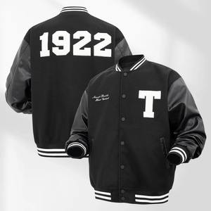 Veste universitaire de couleur unie de qualité supérieure pour hommes, uniforme de baseball ample à la mode, veste bombardier en toile imperméable et coupe-vent, veste décontractée - Product Image 1