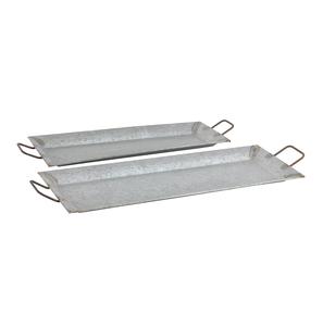 Juego de 2 Bandejas para servir de metal galvanizado con asa de forma rectangular para el hogar y el restaurante, bandeja para servir comida y bebidas - Product Image 1