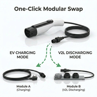 Chargeur EV portable 3,5 kW V2L 16A 240V pour voiture électrique, chargeur d'urgence EV, Type 2 Type 1 GBT, contrôle par application, prise universelle