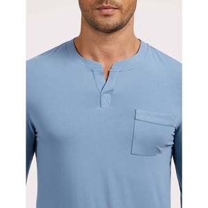 Ensemble de pyjama pour homme personnalisé de qualité supérieure, col en V, tissu en soie et coton respirant, logo personnalisé, vêtements de maison pour la saison printanière - Product Image 3