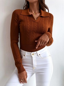 Sueter para mujer Cuello Polo y Talla Corta Tejido Grueso con cavo Corte que Afina la Cintura Sueter Estilo Polo - Product Image 2