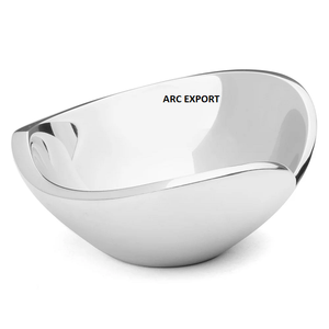 Bol à dattes et fruits en métal perlé de luxe en acier inoxydable poli miroir argenté avec un côté bols fantaisie dorés - Product Image 3