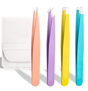 Pinces à sourcils colorées, extracteur de cheveux fins, en acier inoxydable, pinces à sourcils inclinées, outils de maquillage, 4 pièces - Product Image 6