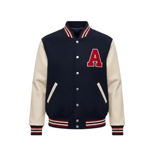 Chaqueta Universitaria Personalizada, Chaqueta Varsity con Cuerpo de Lana y Mangas de Cuero PU, Chaqueta de Béisbol Retro con Parches de Letras para Hombre - Product Image 5