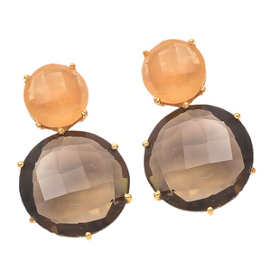 Nouvelles boucles d'oreilles en or topaze fumée et calcédoine pêche pierre marron topaze cadeau pour sa pierre précieuse belles boucles d'oreilles - Product Image 1