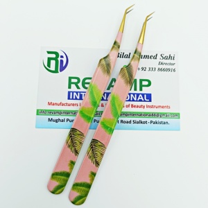 Pinzas japonesas de acero inoxidable con aislamiento de 45 grados para extensión de pestañas, pinzas de Punta dorada de alta demanda, revestimiento de papel con estampado de hojas - Product Image 5