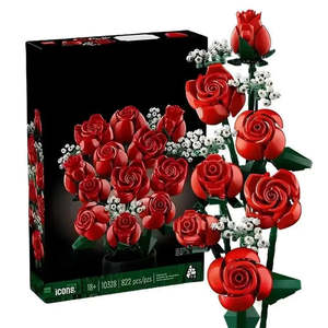 Ensemble de blocs de construction DIY Lego Moc, bouquet de roses romantiques, jouet électronique en plastique ABS pour thème végétal éducatif - Product Image 1