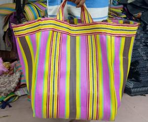 Multicolor Stripes Women's <b>Handbags</b> Eco-Friendly Plastic Recycled <b>Nylon</b> Woven Polypropylene Shopping Bags Manufactured in India - Product Image 4
