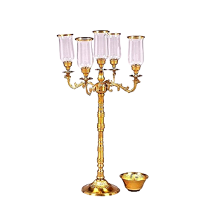 <b>Gold</b> Polished Metal 5 Arms Candelabra For Home Event And Wedding <b>Party</b> <b>Decoration</b> High Quality Regular Size Available - Product Image 2