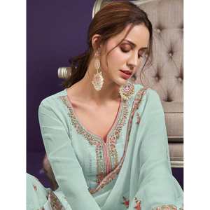 Misty Teal Georgette Party Wear Sharara <b>Suit</b> for <b>Women</b> Delightful Thread Work <b>Suit</b> <b>Set</b> - Product Image 3