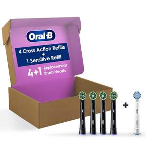 Têtes de brosse de rechange pour brosse à dents électrique Oral-B CrossAction, noires, lot de 4 + 1 sensible blanche - Product Image 1