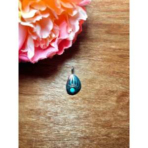 Kingman Turquoise & Sterling <b>Silver</b> Pendant Navajo Made Bezel Setting Inlay Technology - Product Image 1