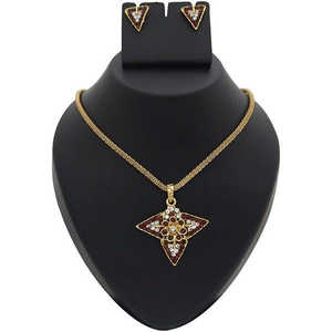 ชุดเครื่องประดับ kriaa 1200301จี้ชุบทองด้วยหินออสเตรียสีน้ำตาล - Product Image 1