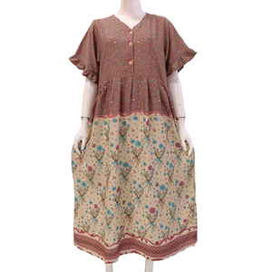 Women Plus Size Dress V-neck button and short ruffled sleeve made by Rayon Premium Fabric - Product Image 2