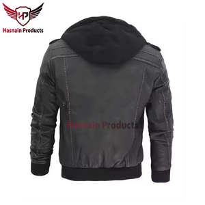 แจ็คเก็ตหนังแท้สำหรับผู้ชายเสื้อโค้ทกันหนาวมีกระเป๋าและฮู้ดสำหรับฤดูหนาว - Product Image 2