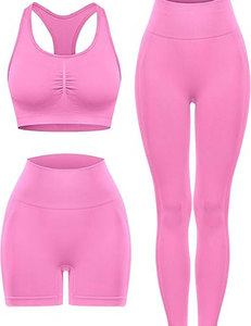 กางเกงกีฬาขาสั้นเอวสูง3ชิ้นเอวสูงเป็นมิตรกับสิ่งแวดล้อมชุดออกกำลังกายด้านหน้าระบายอากาศได้ดีเข็มขัดยกก้น - Product Image 5