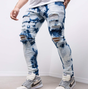 กางเกงยีนส์เอวสูงผู้ชายแบบลำลองกระดุมหมุดตกแต่งโลโก้ได้ตามต้องการ - Product Image 3