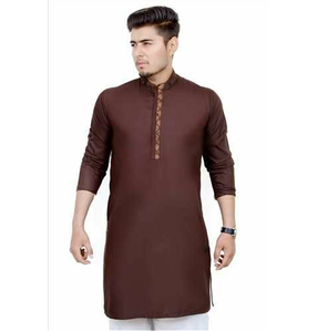 Shalwar kameez-tira de cuello y manga inferior para hombre, Color sólido, diseño en el cuello, venta al por mayor - Product Image 4