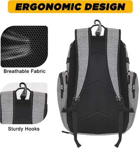 Sac à dos de sport en polyester de grande taille de style hip-hop avec fermeture éclair, compartiments pour ballon et chaussures, pour une utilisation multisports - Product Image 3