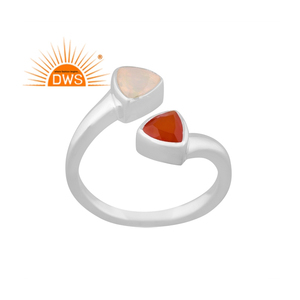 Best Selling Fine Sterling <b>Silver</b> Natural Red Onyx & Ethiopian <b>Opal</b> Gemstone Adjustable <b>Ring</b> Custom Jewelry Manufacturer - Product Image 1