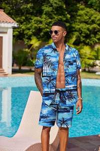 Conjunto de 2 Piezas de Ropa Hawaiana para Hombre, Camisa de Manga Corta con Botones y Pantalones Cortos, Trajes Deportivos de Playa - Product Image 5
