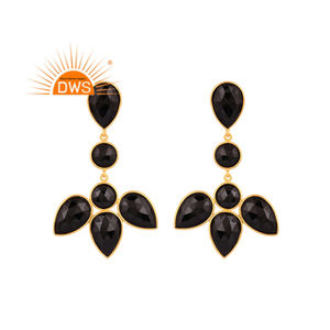 Handmade Sterling Silver 18K Gold Plated Natural <b>Black</b> Onyx Gemstone <b>Dangle</b> <b>Earring</b> Gold Vermeil Jewelry Manufacturer - Product Image 1