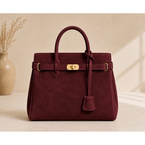 Genuine Burgundy Cow Suede Leather Casual Tote Handbag for Women-Modern Trendy Two-Handle Design with Custom Logo 3L+ Capacity - Product Image 2