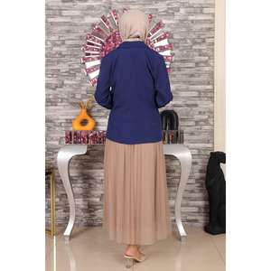 Conjunto de Tul Índigo MSW19151-1, Blazer Casual de Algodón y Falda Midi, Tallas XS-XL, Tejido con Patrón Sólido, Corte Ajustado para Primavera - Product Image 5