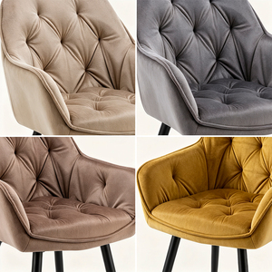 Chaise de salle à manger moderne en velours capitonnée avec pieds en métal, design mid-century, mobilier pour la maison - Product Image 5