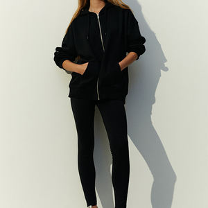 Vente chaude coton mélangé polaire tissu fermeture à glissière extrême longue sweat à capuche surdimensionné femmes manteau à capuche robe à capuche - Product Image 4