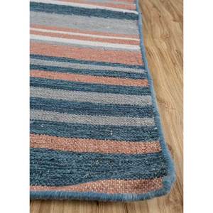 พรมขนสัตว์ลายทางสีน้ำเงินทำมือ ADWL-13055 ลายตารางแบบทอเรียบ สำหรับห้องนอนหรือห้องนั่งเล่น พรมรูปสี่เหลี่ยมผืนผ้าสำหรับห้องโถงหรือทางเดิน - Product Image 4