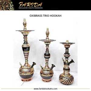ฮุคก้าฟาริดาสุดหรู สไตล์โบราณอียิปต์ งานจำลอง งานฝีมือทองเหลืองตีลาย ฮุคก้าขนาดเล็กแบบสามชิ้น สีทองออกไซด์ ทรงตรง - Product Image 2