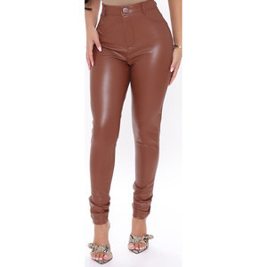 Ultima moda donna pantaloni Skinny <span class=keywords><strong>in</strong></span> finta <span class=keywords><strong>pelle</strong></span> marrone tinta unita elasticizzati a vita alta Leggings invernali taglia XL