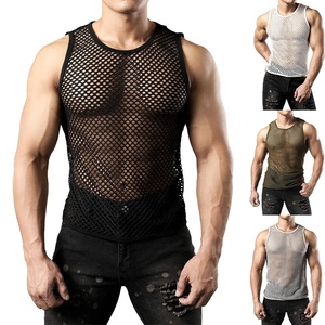 Men's Hollow Out Mesh Tank <b>Top</b> O-Neck Sleeveless Breathable Casual Knitted <b>Vest</b> Dot Pattern Design - Product Image 1